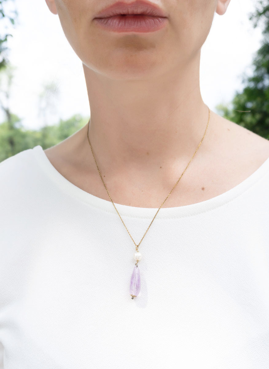 necklace with natural ametist golden plated silver 925